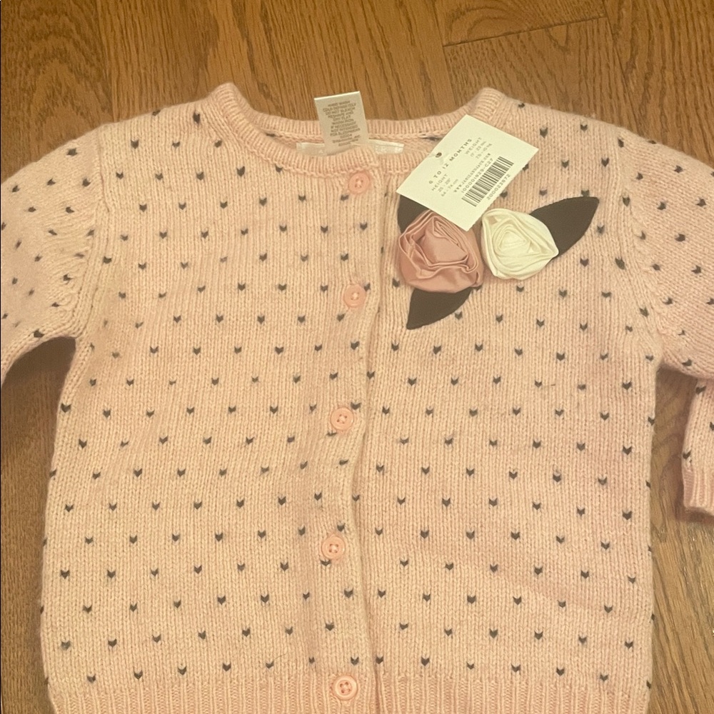 Janie and Jack Pink Knit Cardigan with Floral Detail